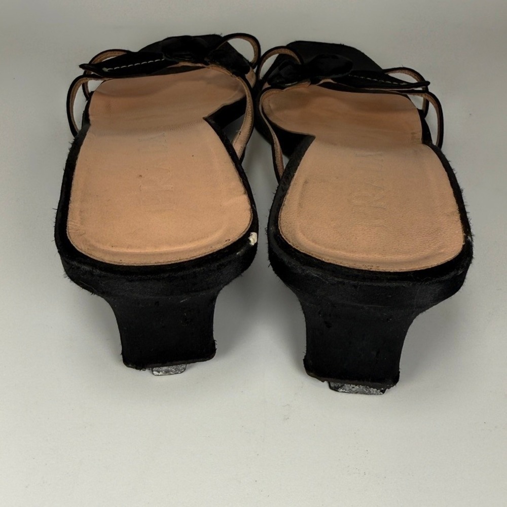 Prada Womens 39.5 Black Satin Strappy Kitten Heel Sandals Mules Y2K Italy - Picture 10 of 16